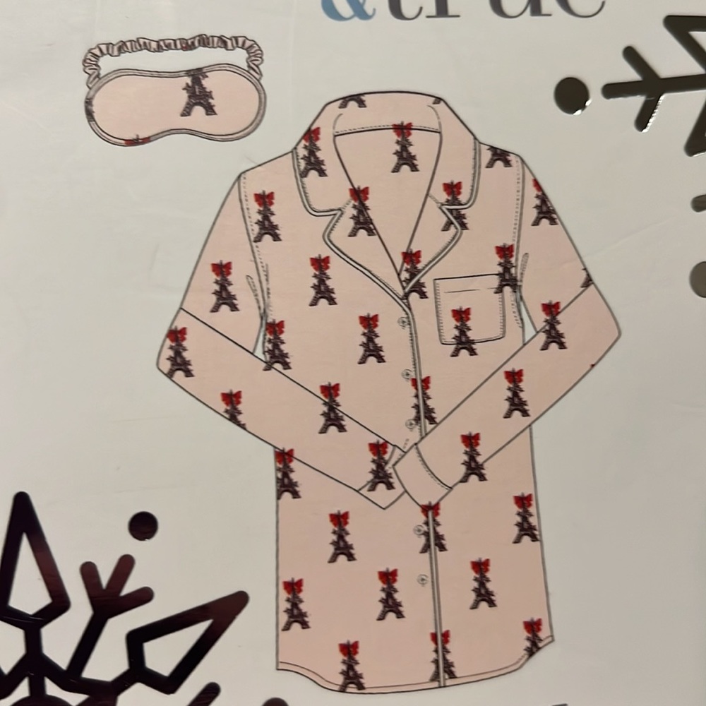 NWT Womens Long Sleep Effie tower Button Up Shirt With Eye Mask